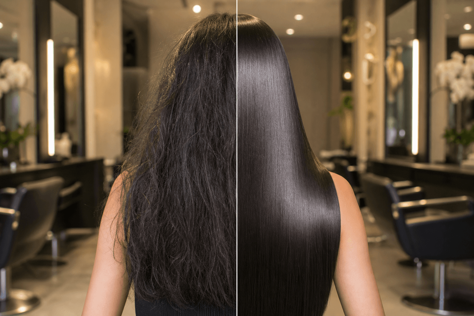 Hair Botox before and after transformation